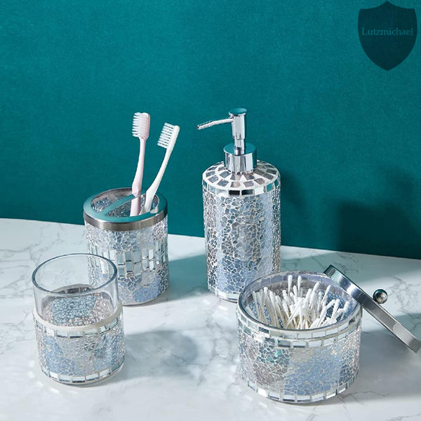 Mercer41 Hand Made Bathroom Accessories Set 4 Pcs Mosaic Glass